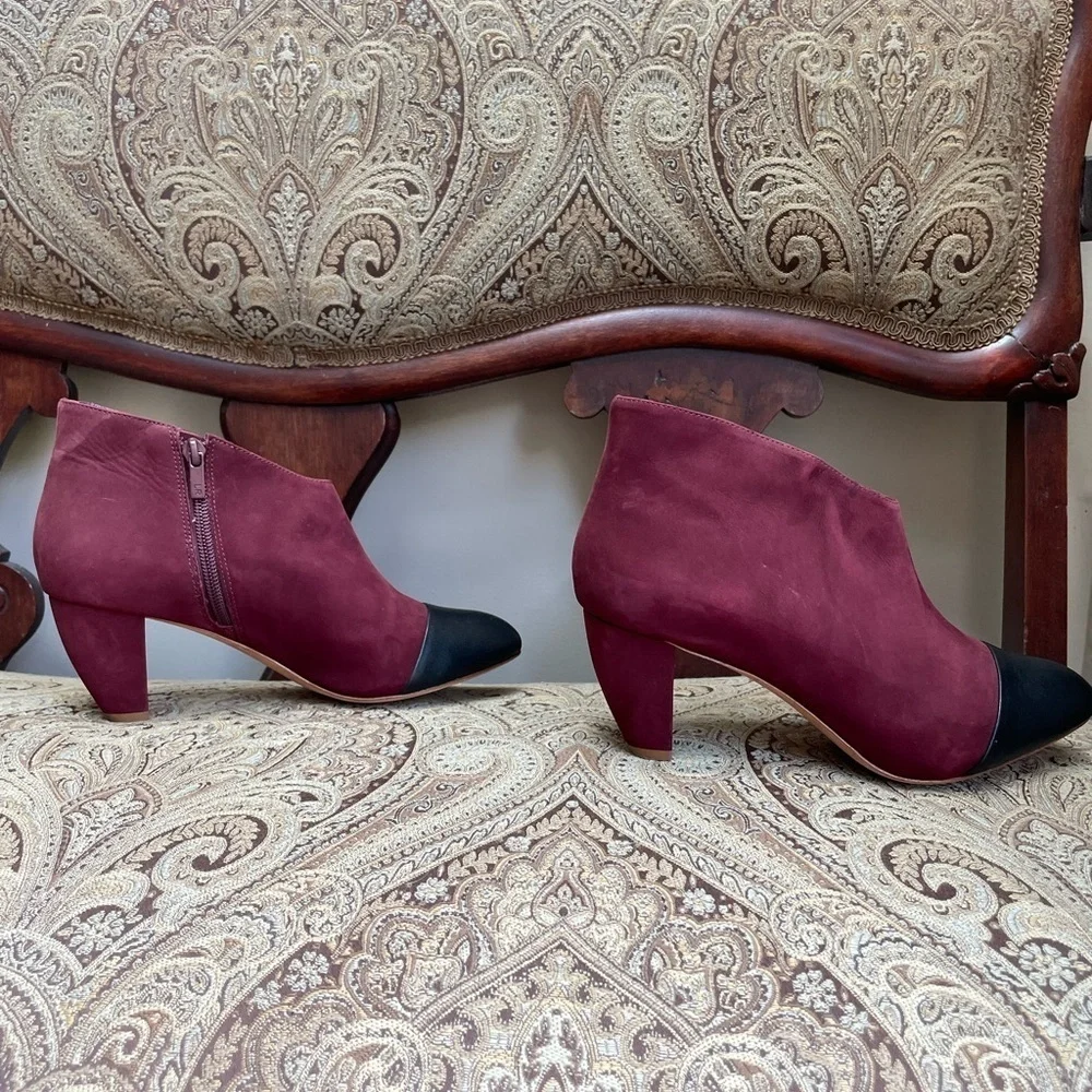 Loeffler Randall Nanette Burgundy Wine Suede Leather Booties Boots Shoes Size 8